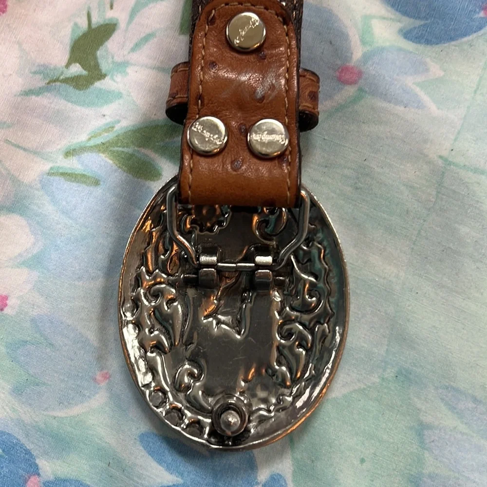 Wrangler Kids Brown Leather Belt with Silver Floral Oval Buckle